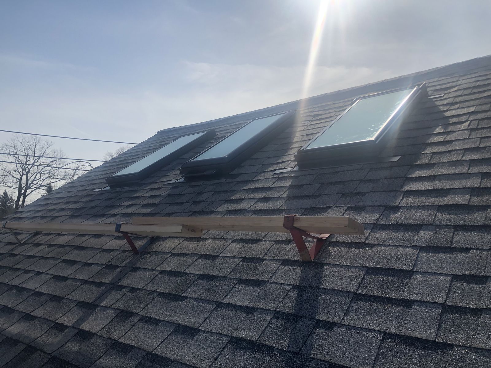 Triple deck-mount installation, shingle roof